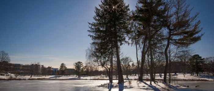 Image of mirror Lake with snow and ice.